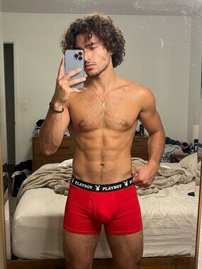 Playboy Men's Red Boxer Briefs Underwear Cotton Stretch Logo Band Size Small